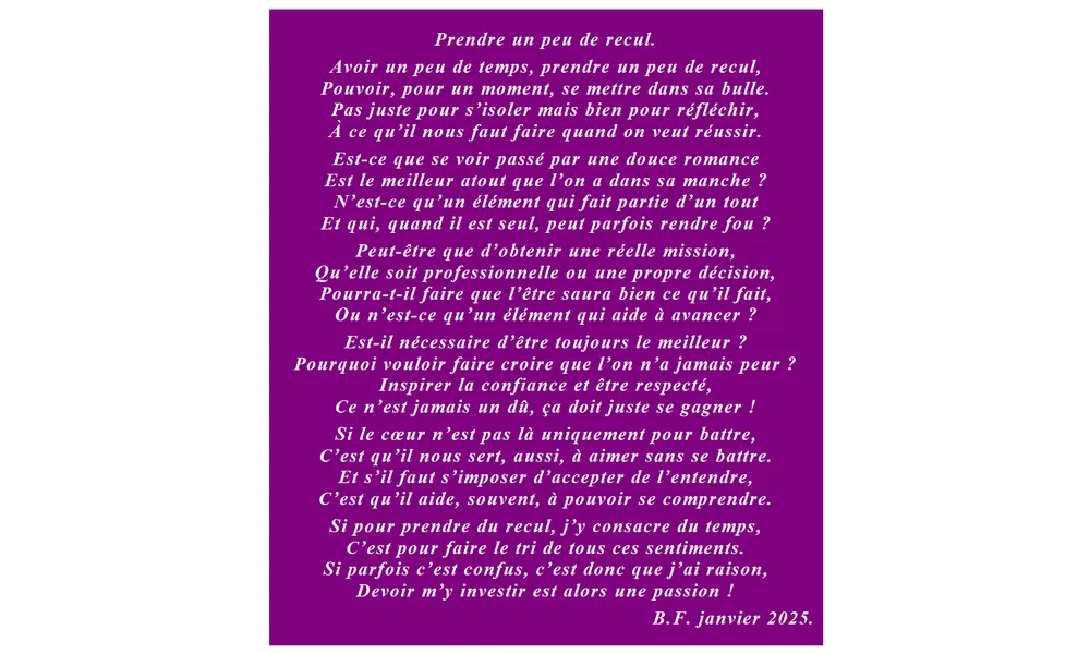 Prendre un peu de recul.