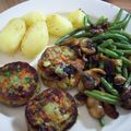 Hamburger de légumes, princesses, champignons et pdt