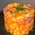 Tartare de melon au jambon de parme, citron vert et basilic, ou comment changer du melon de parme/jambon