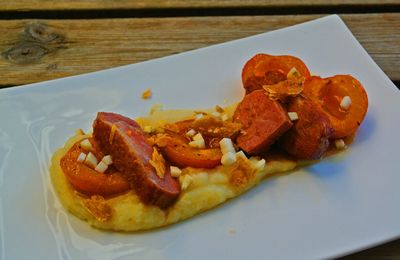 Magret de canard, abrciots rôtis au miel de montagne, céleri fondant/croquant