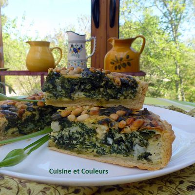 Tarte à l'ail des ours et bûche de chèvre