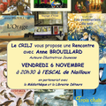 Rencontre avec Anne Brouillard à l'Escal (Nailloux) ce vendredi 6 novembre