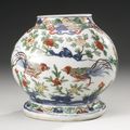 A wucai wall vase, Ming dynasty, Wanli period (1573-1620
