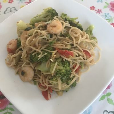 Wok de légumes aux crevettes