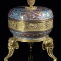 A rare cloisonné enamel censer on gilt stand with gilt-handle, China, Qianlong period 
