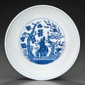 A blue and white 'Three Friends' dish, Tongzhi six-character mark in underglaze blue and of the period (1862-1874)