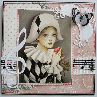 une petite carte "musique" rose blanche et noire