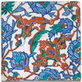 An Iznik polychrome pottery tile with interlacing split-palmettes and lotus blossoms, Turkey, circa 1570