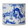 A Chinese blue and white brush pot, bitong. Kangxi period (1662-1722)