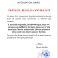 INFORMATION MAIRIE - Grève du jeudi 19 janvier 2023 tous les services de la mairie seront fermés