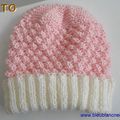 tuto tricot bebe, bonnet rose ecru, explications pdf