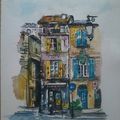 Arles : croquis aquarelle finition feutres