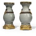 A pair of late Louis XV ormolu-mounted Chinese crackle-glaze celadon porcelain vases