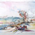 Port D'IZON ,Aquarelle 50x70 ,Papier Watercolor G torchon 