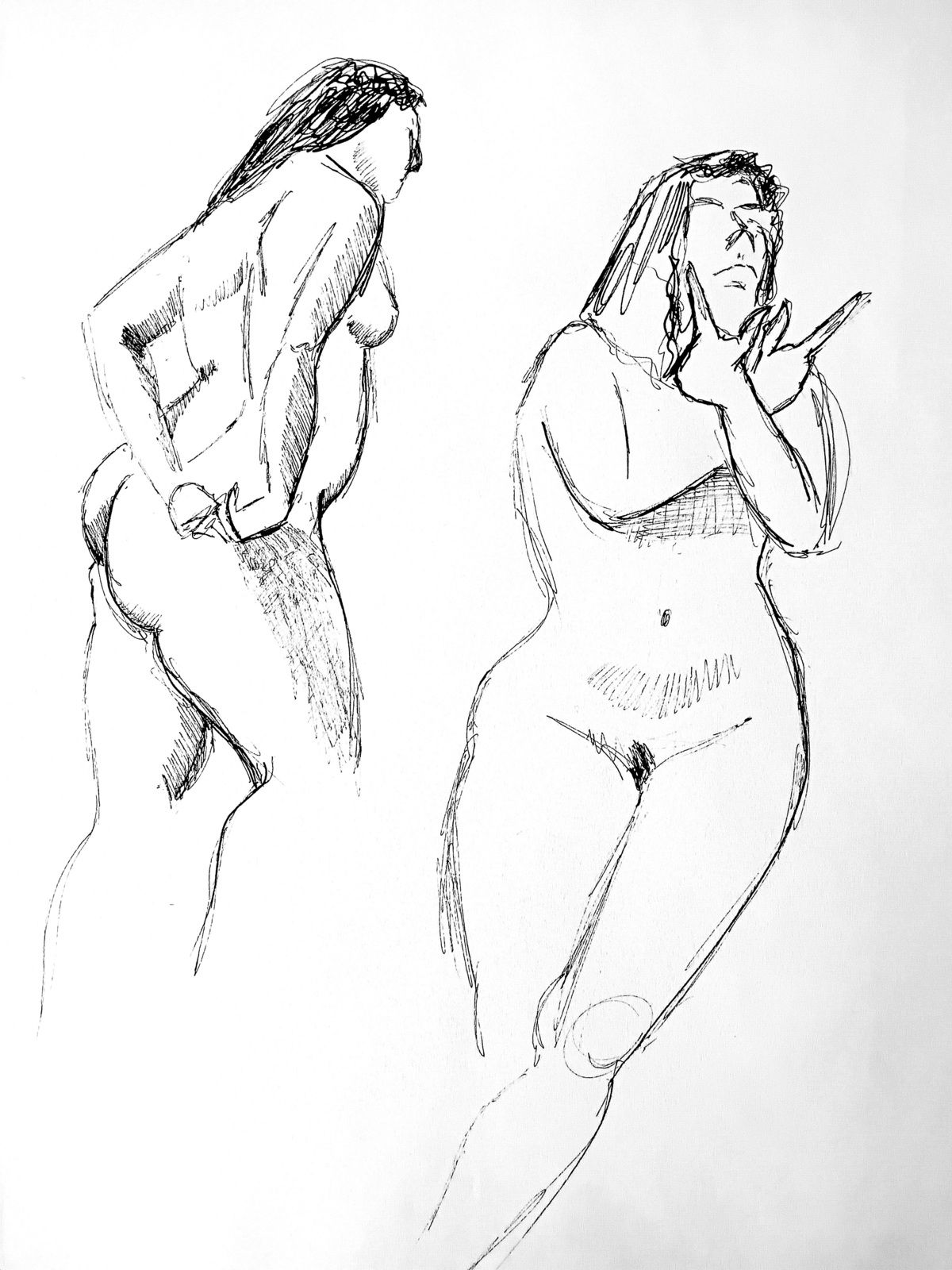 Dessin. Croquis, nu feminin. Modèle vivant. Feutre 