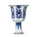 A blue and white hexagonal stem cup, Late Ming-Early Qing dynasty, 17th century
