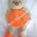 Doudou Peluche Ours Chat Orange Beige Broderie Feuilles Doukidou