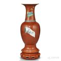 A rare coral-red-ground famille rose yenyen vase and stand, Circa 1720