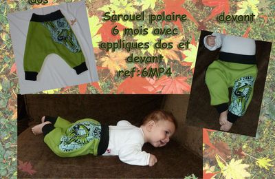 Sarouel enfant- Polaire verte et appliques