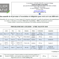 Planning des ateliers d'avril, mai et juin 2018