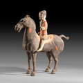 A painted pottery horse and rider, China, Han dynasty (206 BC-220 AD)