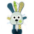 Doudou lapin attache tétine bleu jaune