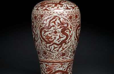 An anhua and iron-red decorated dragon meiping, probably 16th-17th century
