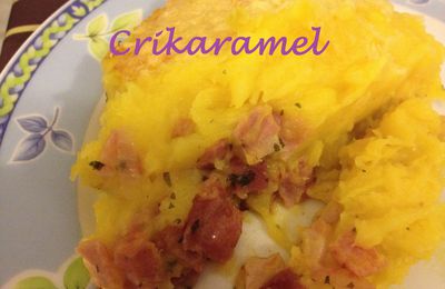 Parmentier butternut/pommes de terre sur jambon/lardons