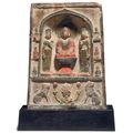 A small painted stucco Buddhist stele, Tang dynasty (618-907)