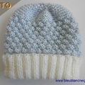 tuto tricot bebe, bonnet azur ecru, explications en pdf