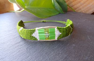 Bracelet bohême chic vert pomme - Macramé et Miyuki