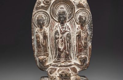 A grey stone Buddhist stele, Eastern Wei dynasty (AD 534-550), dated by inscription to the 4th year of Tianping, corresponding t