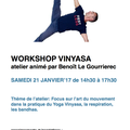 A vos calendriers: Workshop Vinyasa avec Benoît Le Gourrierec le samedi 21 janvier de 14h30 à 17h30