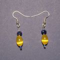 Boucles d'oreilles : opale mexicaine jaune et cristal Swarovski bleu
