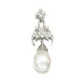 Natural pearl and diamond pendant