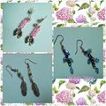 Boucles d'oreilles fantaisie plumes, turquoise, noeud