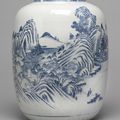 A large blue and white 'Landscape' vase, Qing dynasty, 18th century 