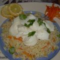 Dos de cabillaud vapeur, riz citronné à la carotte