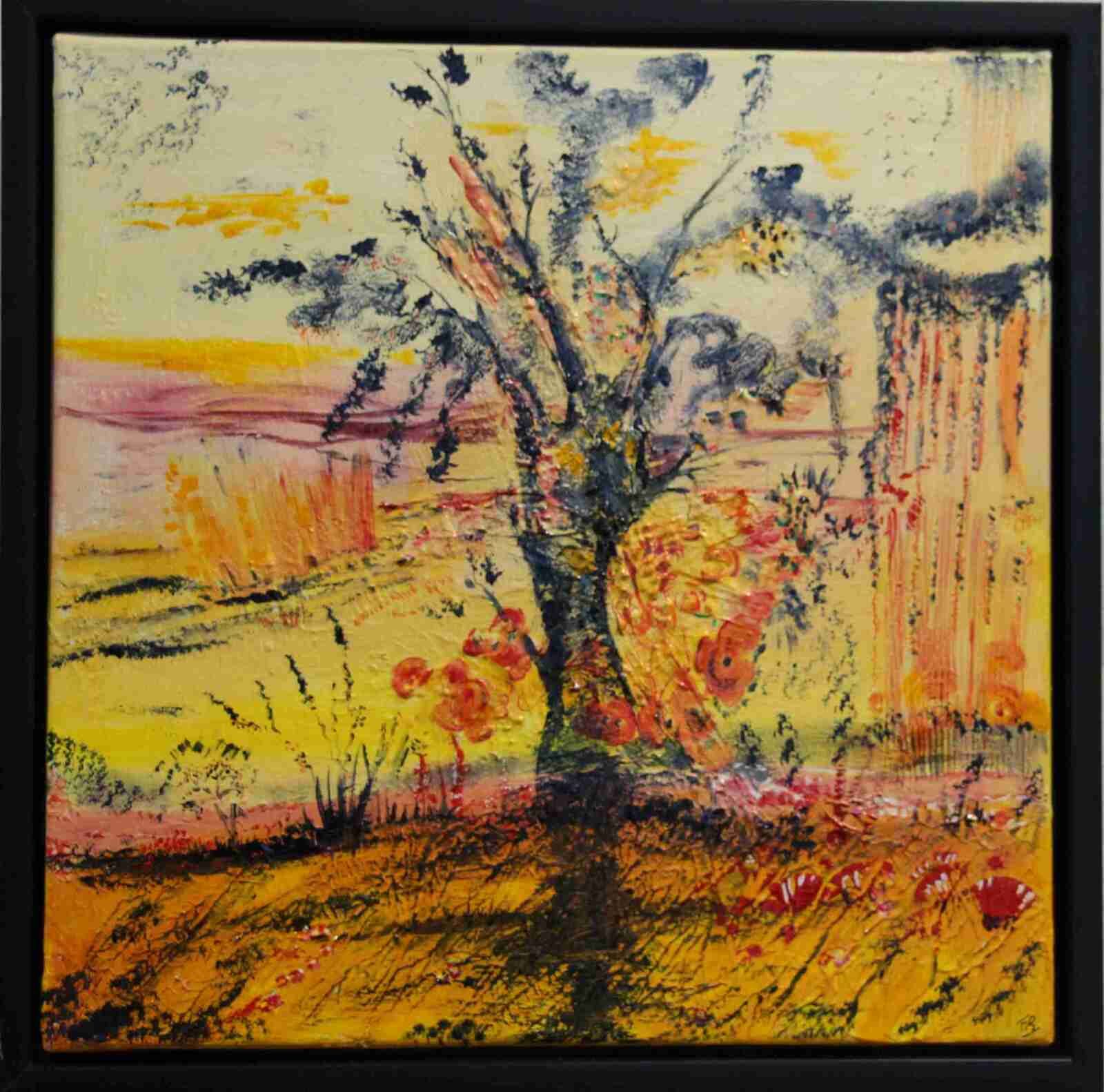 Arbre , acryl 2020, 40 X 40 cm -cadre noir -  n°182 ND-