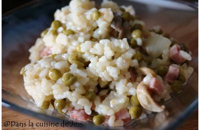 Risotto aux dés de jambon, petits pois et champignons (mijoteuse Philips)