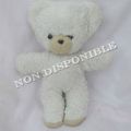 Doudou Peluche Ours Blanc Et Beige Vintage Grelot Nounours 24 cm