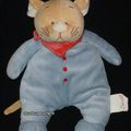 Doudou peluche souris Bengy bleu rouge