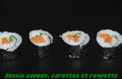 Sushis saumon, carottes et roquette