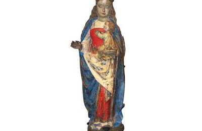 Importante Vierge à l''enfant en tilleul polychrome. Allemage du Sud, probablement souabe. Vers 1500 