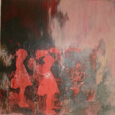 Toile 50x50 Négatif sur papier de riz Acrylique 