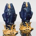 A pair of gilt-bronze mounted blue enamelled stoneware vases, Chinese, 18th century, the mounts Louis XV, circa 1750