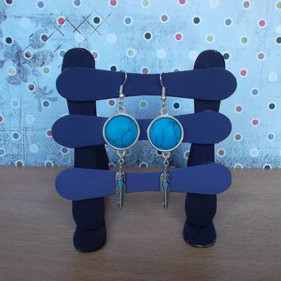 Boucles d'oreilles turquoise-plume