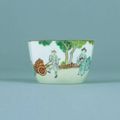 A Chinese porcelain minyao famille rose hexagonal wine cup. Six character sealmark of Jiaqing in iron-red and of the period