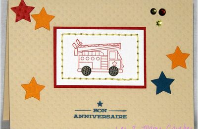 Un camion de pompiers ... des étoiles ... une touche de broderie ... une carte d'anniversaire pour garçon !!