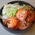 Recette asiatique : Crevettes et blanc de poireau sauté sauce aux huîtres.